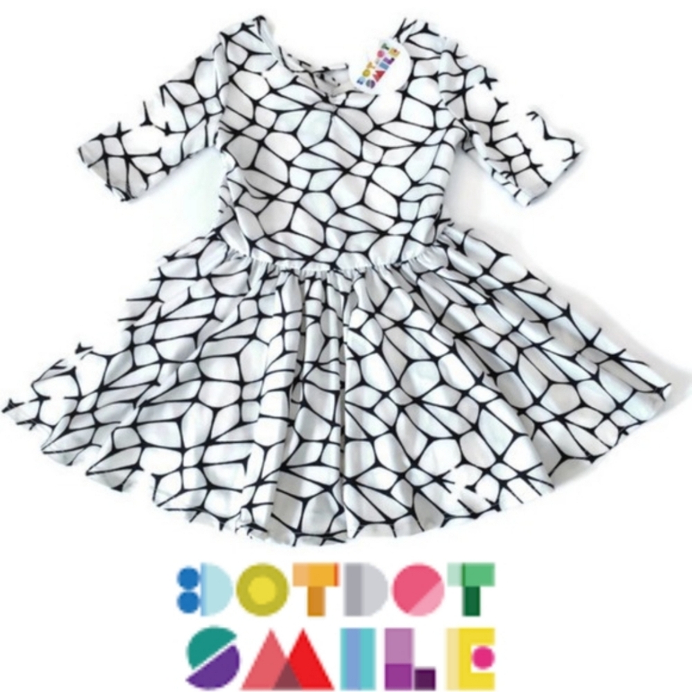 Dot Dot Smile Ballerina Style Dress, Mosaic Giraffe, Black White 6-12 Mo